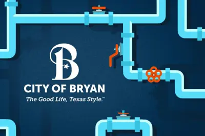 water pipeline illustration surrounding the City of Bryan logo.