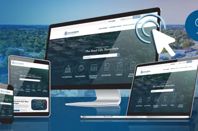lineup of various digital devices displaying the newly redesigned City of Bryan website