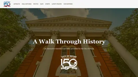 City of Bryan 150th Anniversary website home page screenshot