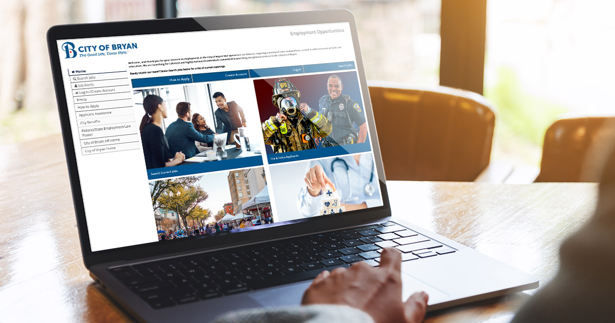 laptop open displaying the City of Bryan job listing website