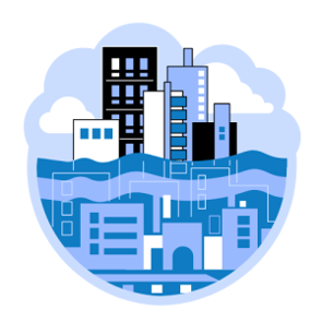 Flooding graphic a city underwater